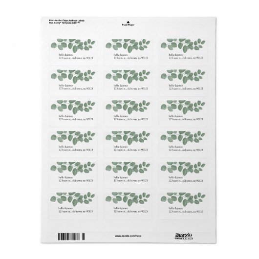 Eucalyptus Return-adreslabels Etiket (Full Sheet)