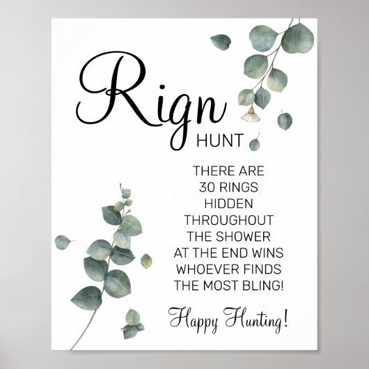 Eucalyptus Ring Ring bruiloftsshower spelbord Poster (Voorkant)