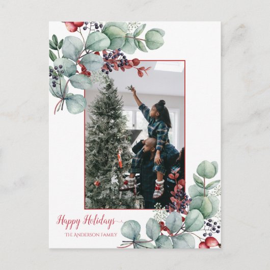 Eucalyptus, rode bessen, 2-fotokerstfeest briefkaart (Voorkant)