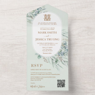 Eucalyptus ronde Lijst Chinees bruiloft All In One Uitnodiging