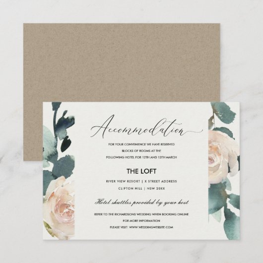 EUCALYPTUS ROOS BLUSH KRAFT WEDDING ACCOMMODATION INFORMATIEKAARTJE (Voorkant / Achterkant)