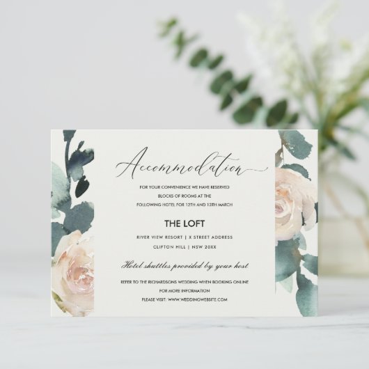 EUCALYPTUS ROOS BLUSH KRAFT WEDDING ACCOMMODATION INFORMATIEKAARTJE (Staand voorkant)
