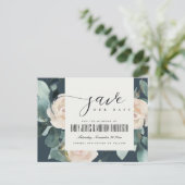 EUCALYPTUS ROOS BLUSH NAVY KRAFT BEWAREN DE DATUM AANKONDIGINGSKAART (Staand voorkant)