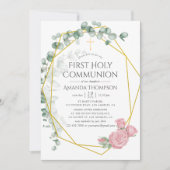 Eucalyptus Roos Geometric First Heilige Communie Kaart (Voorkant)