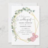 Eucalyptus Roos Geometric Wedding Kaart (Voorkant)