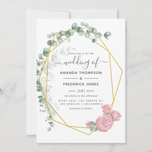 Eucalyptus Roos Geometric Wedding Kaart (Voorkant)
