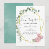 Eucalyptus Roos Geometric Wedding Kaart (Voorkant / Achterkant)