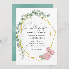 Eucalyptus Roos Geometric Wedding Kaart