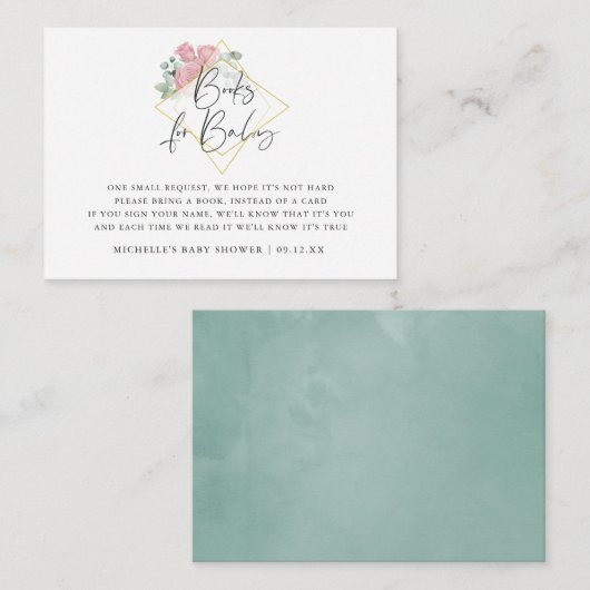 Eucalyptus Roos Geometrisch Baby shower Boekaanvra Informatiekaartje (Voorkant / Achterkant)