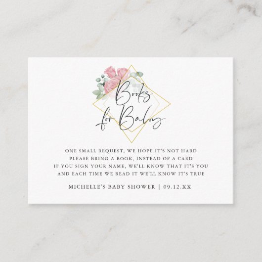 Eucalyptus Roos Geometrisch Baby shower Boekaanvra Informatiekaartje (Voorkant)