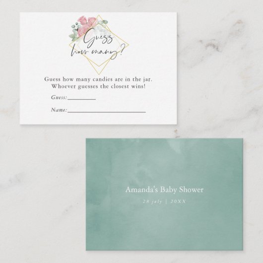 Eucalyptus Roos Geometrisch Baby shower Snoep Informatiekaartje (Voorkant / Achterkant)