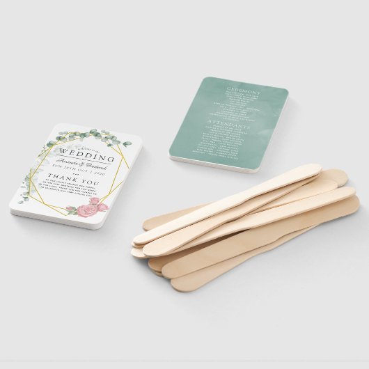 Eucalyptus Roos geometrisch huwelijksprogramma Handwaaier (Niet-gemonteerd)