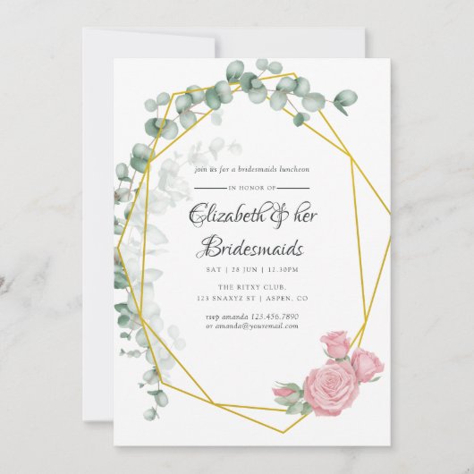 Eucalyptus Roos Geometrische bruidsmeisjes Luncheo Kaart (Voorkant)