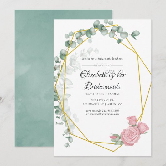Eucalyptus Roos Geometrische bruidsmeisjes Luncheo Kaart (Voorkant / Achterkant)