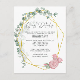 Eucalyptus Roos Geometrische bruiloft Gast Details Informatiekaartje