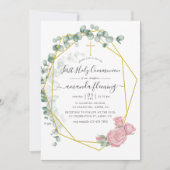 Eucalyptus Roos Geometrische Heilige Communie Kaart (Voorkant)
