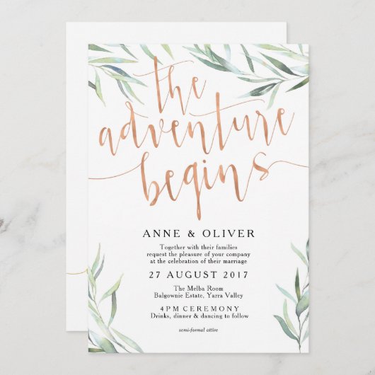 Eucalyptus Roos Gold bruiloft uitnodiging (Voorkant / Achterkant)