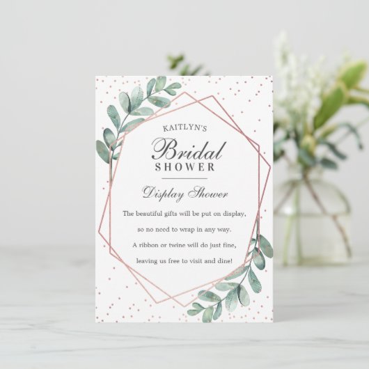 Eucalyptus Roos Gold Geometric Vrijgezellenfeest Informatiekaartje (Staand voorkant)