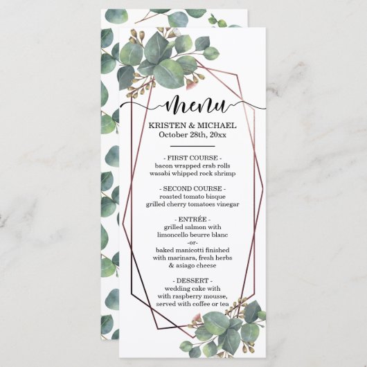 Eucalyptus roos goud geometrisch lijst trouwmenu menu (Voorkant / Achterkant)