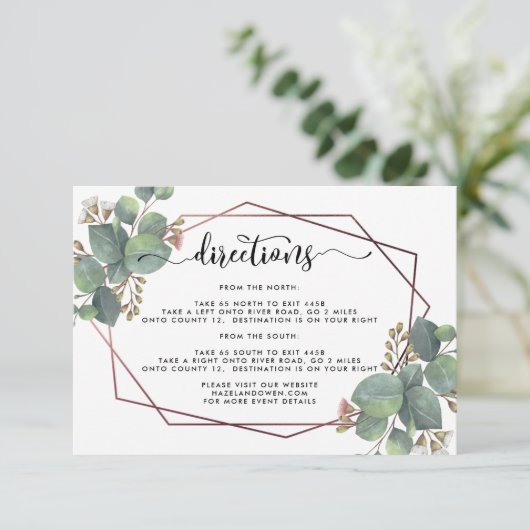 Eucalyptus roos goud geometrische details bruiloft kaart (Staand voorkant)