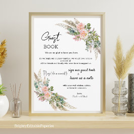 Eucalyptus & Roos Waterverf Gastenboek Sjabloon