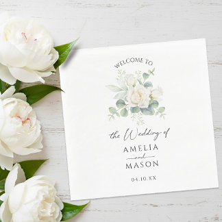 Eucalyptus Rose Floral White Paper Wedding  Servet