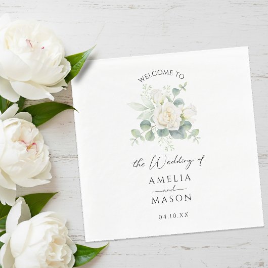 Eucalyptus Rose Floral White Paper Wedding Servet