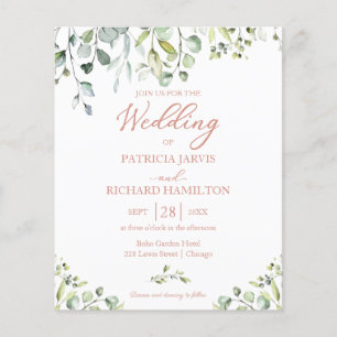 Eucalyptus Rose Goud Budget Huwelijksuitnodiging