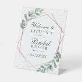 Eucalyptus Rose Goud Geometrische Bruiloft Feest Reclamebord Met Voetstuk (Voorkant)