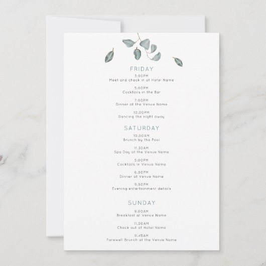 Eucalyptus Routebeschrijving Bachelorette Party We Kaart (Achterkant)