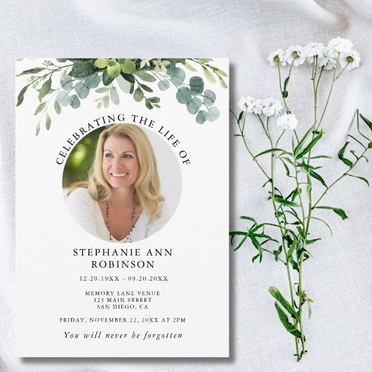 Eucalyptus rouwherdenking foto order of service programmakaart