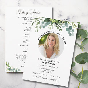 Eucalyptus rouwherdenking foto order of service programmakaart