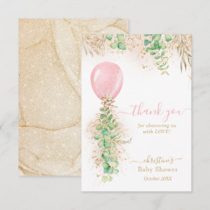 Eucalyptus Roze Ballon Baby Shower Bedankkaart