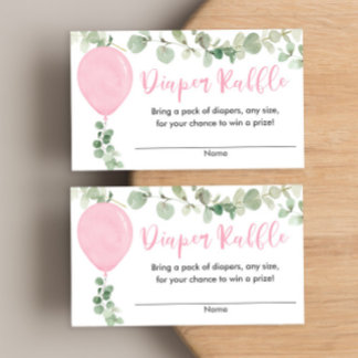 Eucalyptus roze ballon baby shower luierhandel informatiekaartje