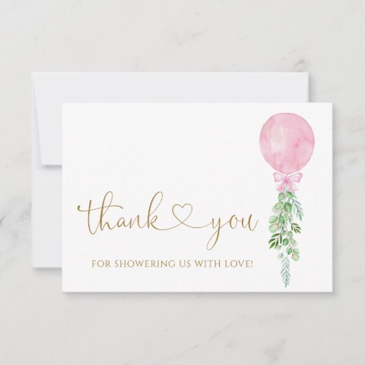 Eucalyptus roze ballon dank u kaart (Voorkant)