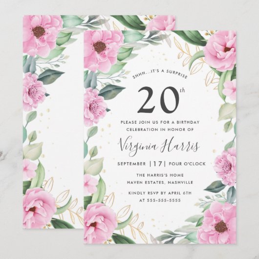 Eucalyptus Roze Bloem Twintigste Verjaardag Kaart (Voorkant / Achterkant)