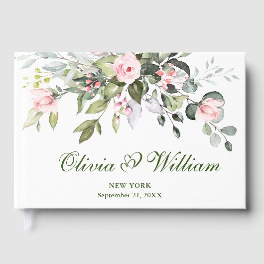 Eucalyptus Roze Blush Rozen Bruiloft Gastenboek (Voorkant)