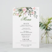 Eucalyptus Roze Blush Rozen Weddenrenmenu (Staand voorkant)