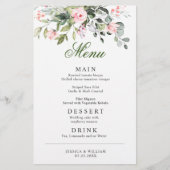 Eucalyptus Roze Blushrozen Trouwdiner Menu (Voorkant)