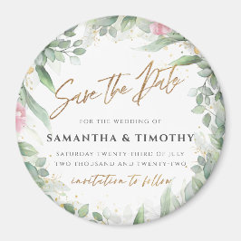 Eucalyptus & Roze Floral sparen de Magnet Datum