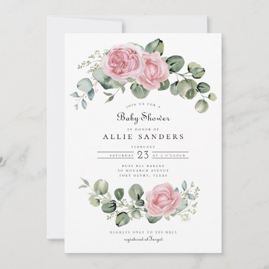 Eucalyptus roze roos bloemboog Baby shower Kaart (Voorkant)