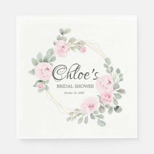 Eucalyptus Roze Roos Bruiloftsfeest Servet (Voorkant)