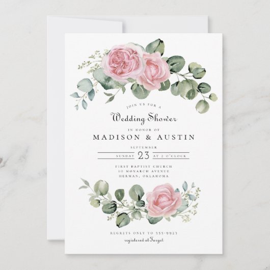 Eucalyptus Roze Rose Bloemenboog Trouwdouche Kaart (Voorkant)