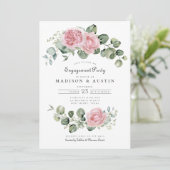 Eucalyptus Roze Rose Bloemenboog Verlovingsfeest Kaart (Staand voorkant)