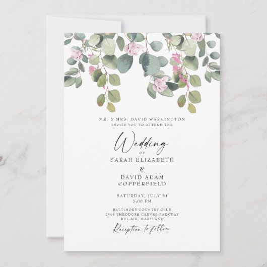 Eucalyptus & Roze Rose Elegant Weddenschap Kaart (Voorkant)
