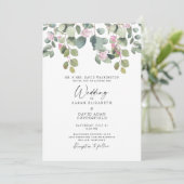 Eucalyptus & Roze Rose Elegant Weddenschap Kaart (Staand voorkant)