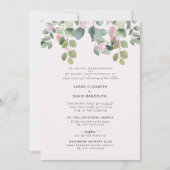 Eucalyptus & Roze Rose Two Venue Beide Ouders Kaart (Voorkant)