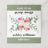 Eucalyptus roze rose witte bloemen bruiloft plaatskaartje (Buitenkant ongevouwen)