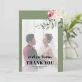 Eucalyptus roze rose witte bloemen foto bruiloft bedankkaart (Staand voorkant)