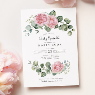 Eucalyptus Roze Roze Bloemenboog Baby Sprinkle Kaart